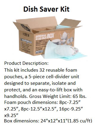 Dish Saver Kit 9 14 packing box with foam